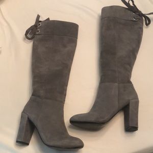 Size 5M Nine West grey suede knee high boots.
